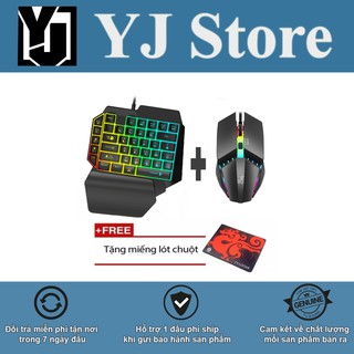 Combo Bộ bàn phím giả cơ một tay FREE WOLF K15 và chuột K3 LED NHIỀU MÀU+ Bộ Kệ Nối chơi trên ĐT + Tặng lót chuột-YJ