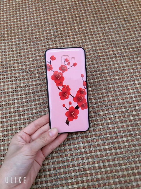 Ốp bóng sam sung J6 (2018) Hoa đào đỏ nền hồng
