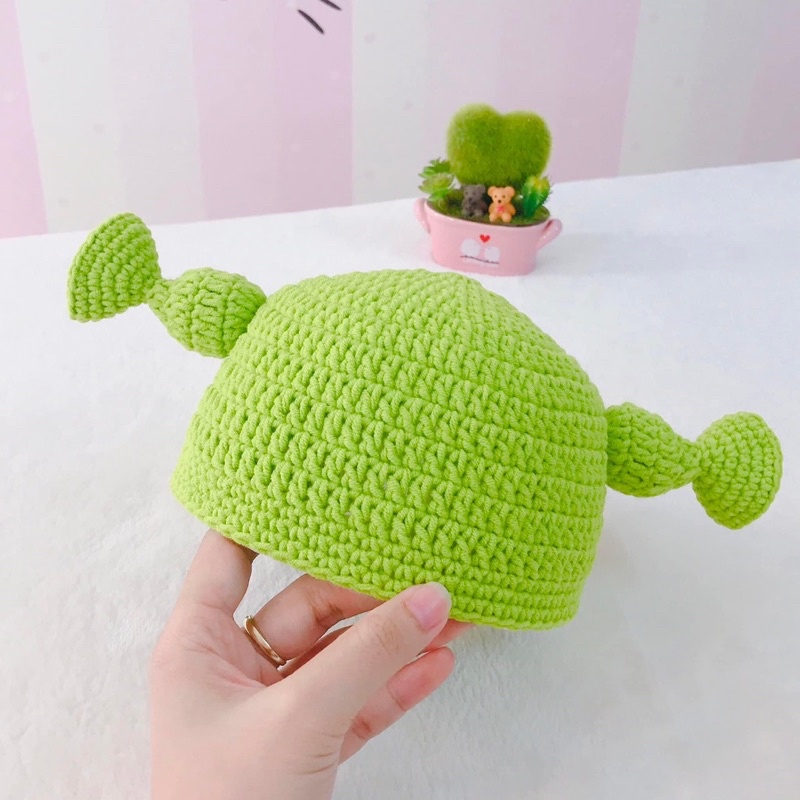 Mũ tóc cột hai chùm siêu sang chảnh bằng len