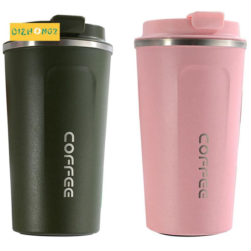 2x 380ML Heat Preservation Coffee Mug Stainless Steel Travel Portable Mug Coffee Milk Cup Pink & Green