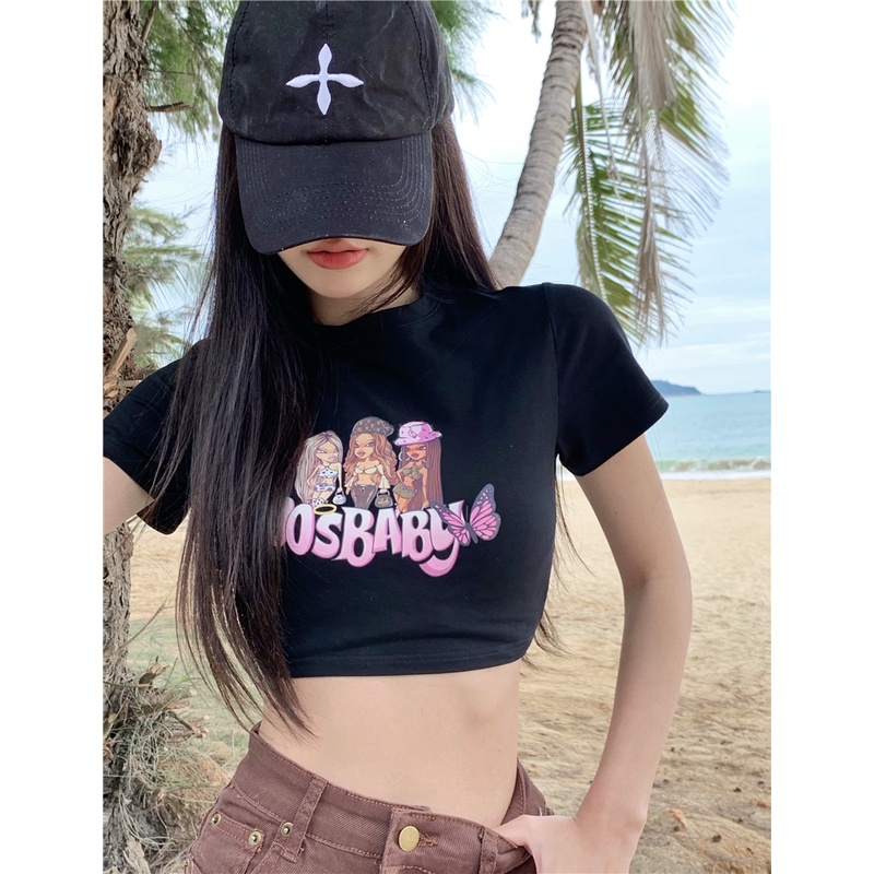 QKOOLE  Áo Thun Nữ Ngắn Tay In Chữ Kiểu Hàn Quốc