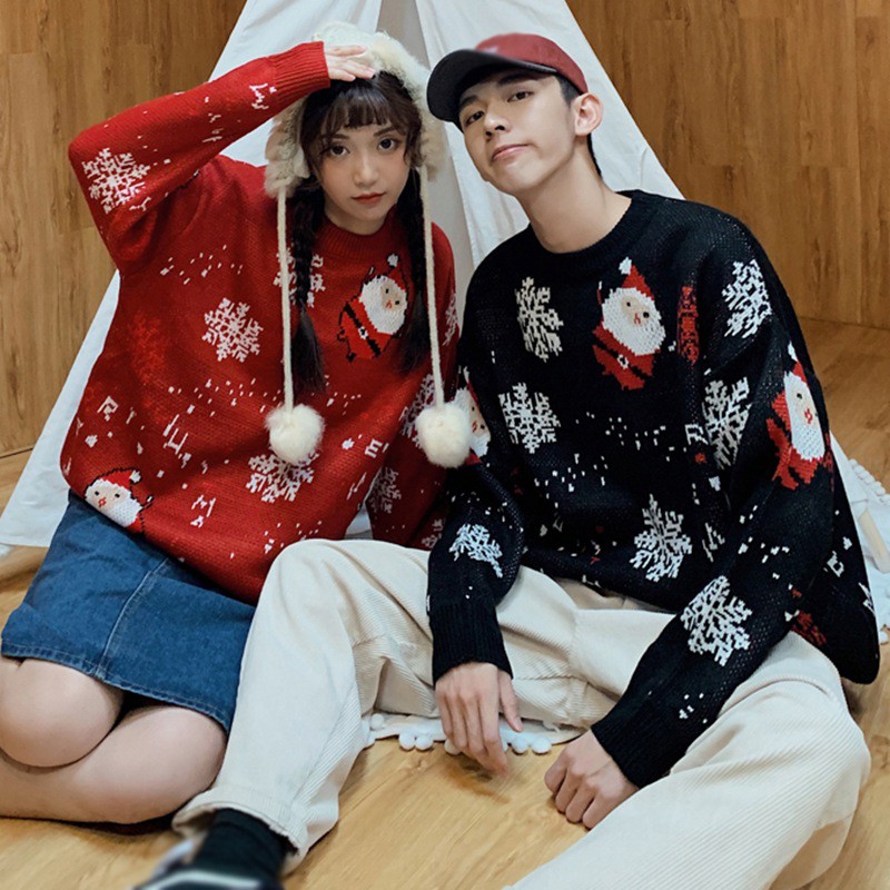 Áo Sweater Dáng Rộng Họa Tiết Ông Già Noel Xinh Xắn Dành Cho Các Cặp Đôi