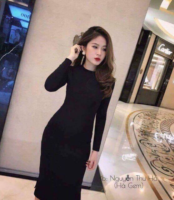 Đầm ôm váy body xẻ sau+ xẻ sườn len tăm dài tay