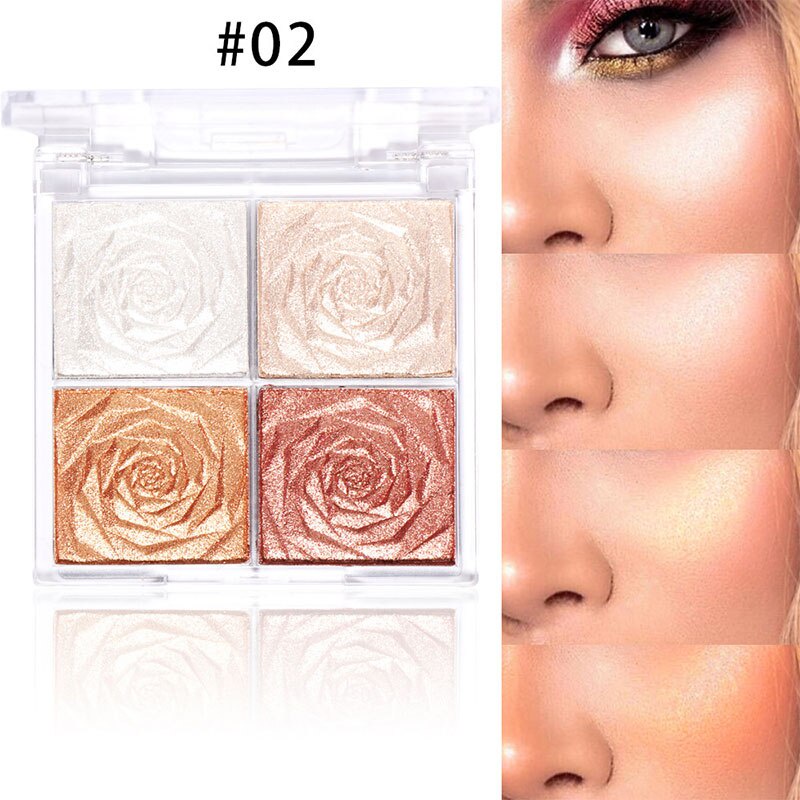 4 màu phấn má hồng Highlighter Makeup Palette Pink Eye Shadow Bronzer Shimmer Powder Contour Palette Mỹ phẩm Hàn Quốc