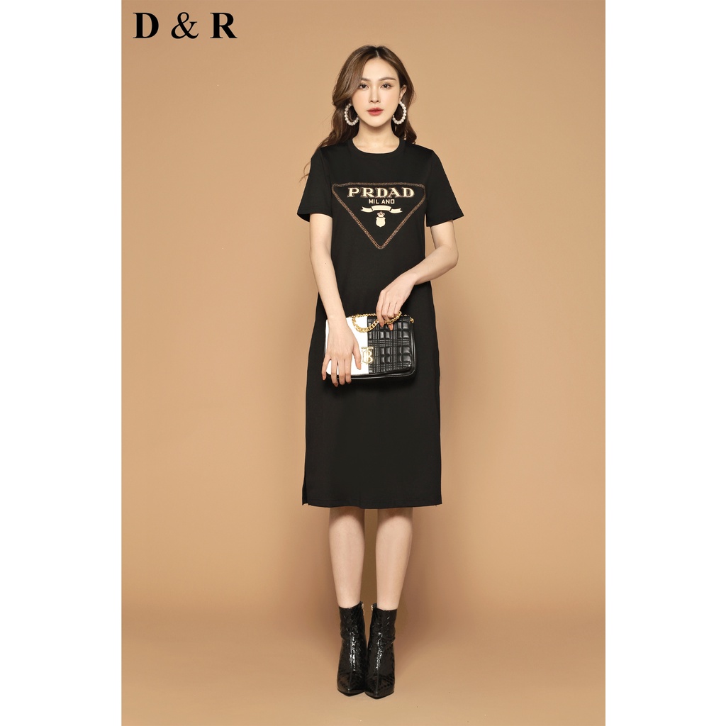Đầm thun suông bigsize dáng dài họa tiết đính đá Quảng Châu cao cấp váy đi chơi dạo phố D&R Fashion D148