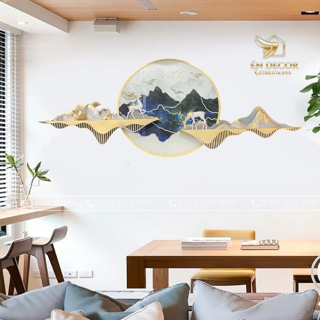 Tranh Phong Cảnh Treo Tường Đôi Hươu Nghệ Thuật, Tranh Sắt, Tranh Gắn Tường Én Decor