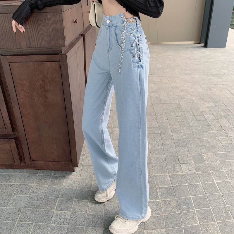 ULZZANG (SẴN) Quần jeans ulzzang ống rộng đan xích style NGỌC TRINH 2020 KÈM 3 ẢNH THẬT CUỐI