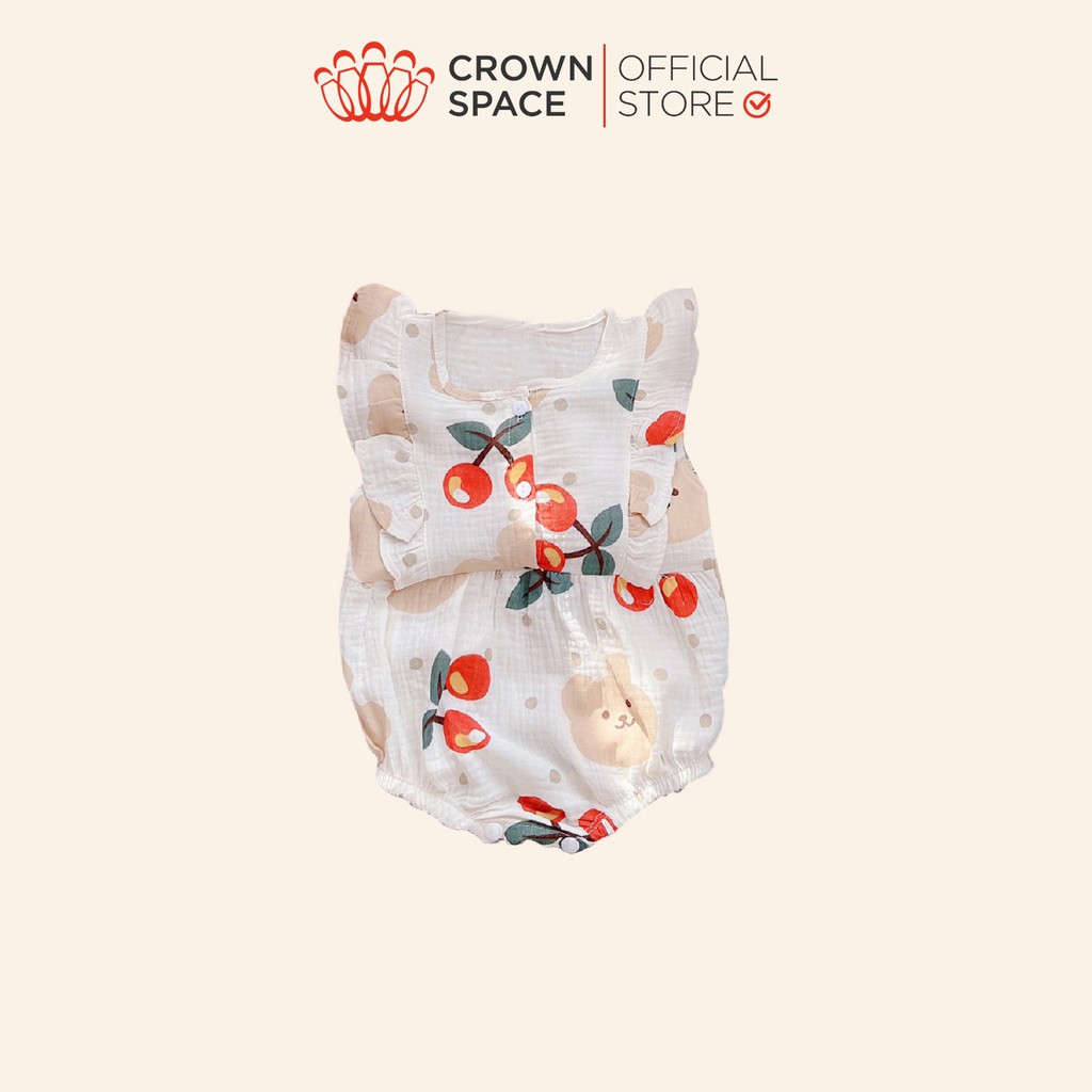 Đồ Bộ Sơ Sinh Bé Gái Chính Hãng CrownSpace Họa Tiết Trái Anh Đào CKGS2911302 - Thoáng Mát,Thấm Hút Mồ Hôi - Size 1 đến 7