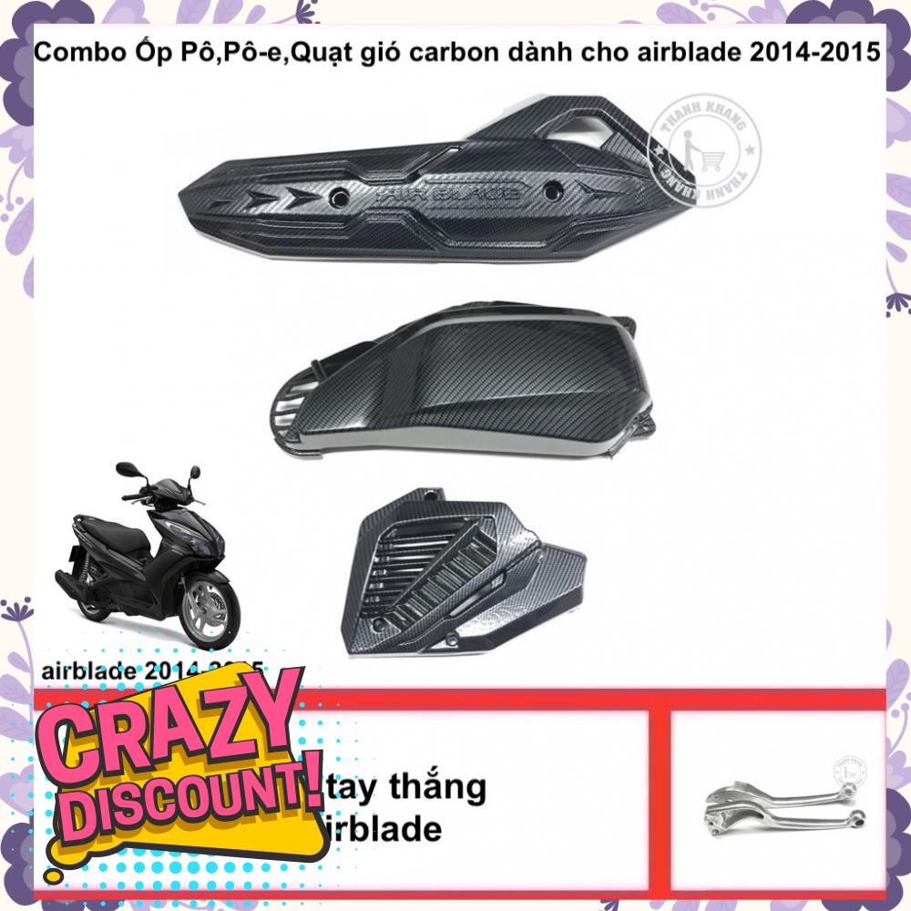 Combo che pô, ốp pô-e và ốp quạt gió carbon AB tặng cặp tay thắng theo xe AB 006001206 006001207 006001358 006001350