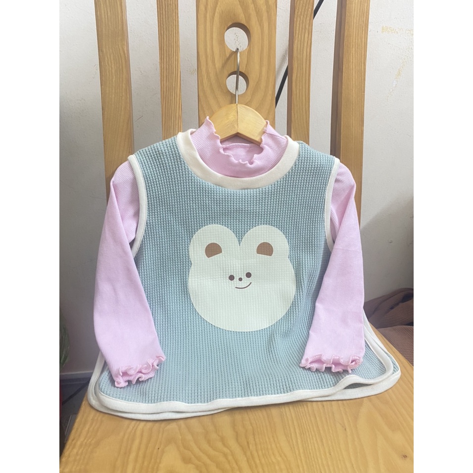 Aó ghile kết hợp yếm bằng vải cotton waffle Hàn dày dặn mềm mại cho bé