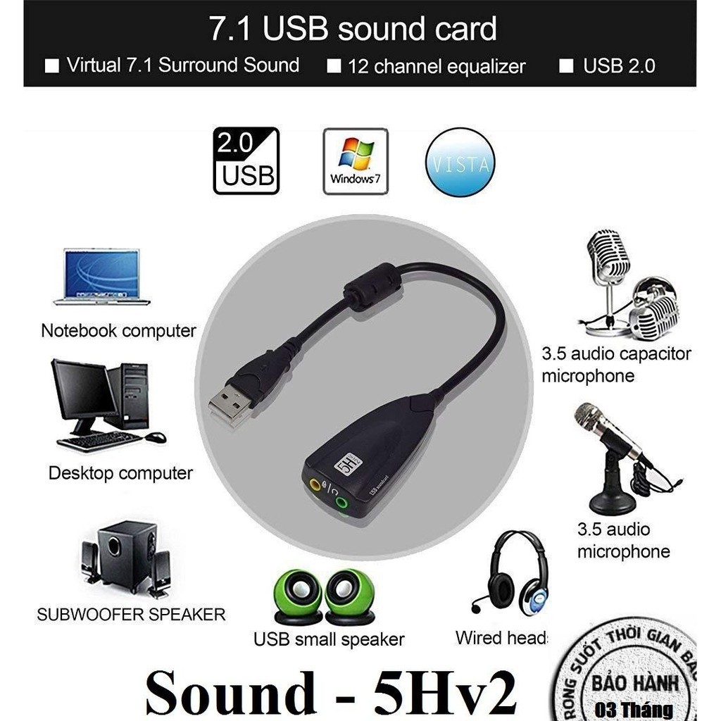 USB ra sound 7.1 5Hv2 . Usb ra cổng âm thanh. Giúp cho PC/ Laptop phát ra âm thanh . Vi Tính Quốc Duy