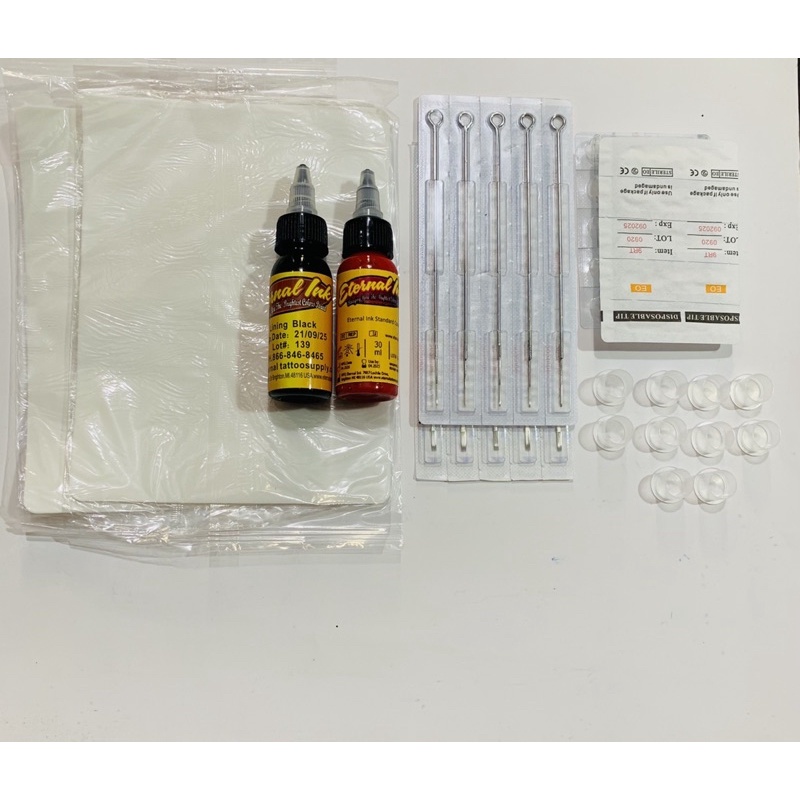 Combo 10 kim xăm + ngòi + 2 mực xăm + 2 da tập xăm