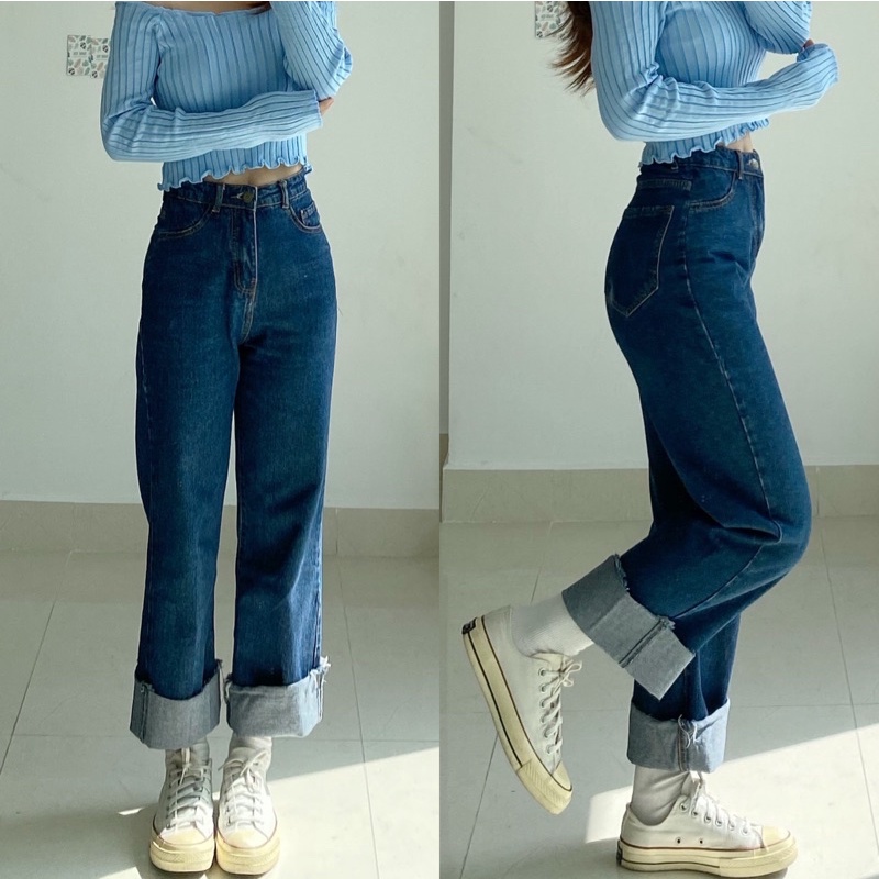 Quần Jeans Ống Suông Gập Gấu - Hàng Quảng Châu  [ẢNH THẬT]