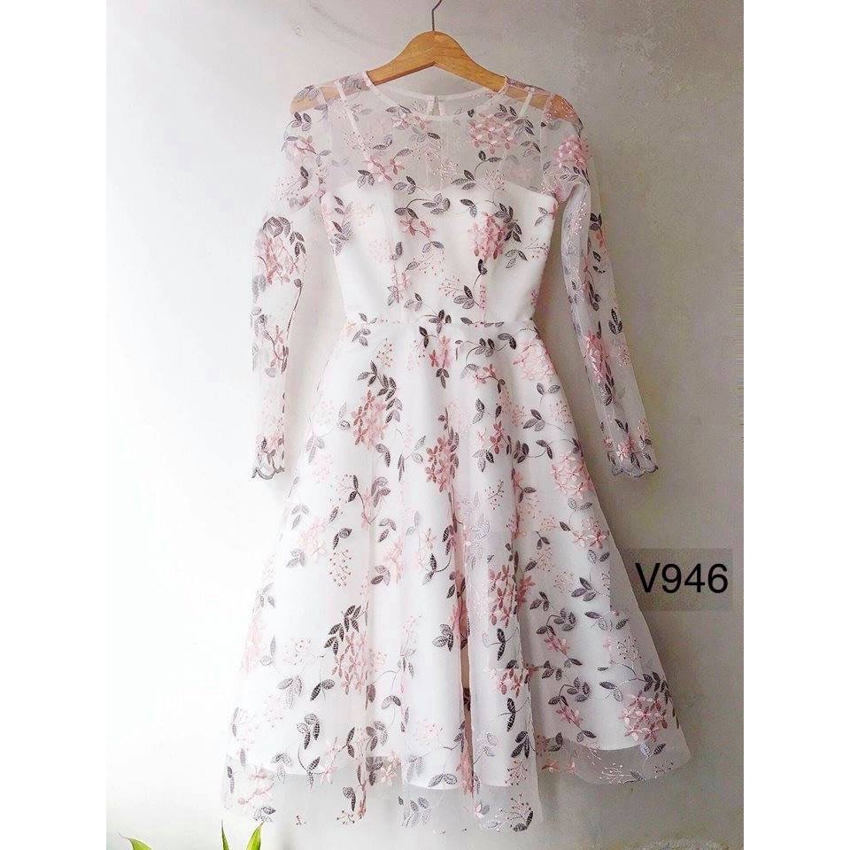 XẢ KHO NGHỈ BÁN ẢNH THẬT - Đầm thiết kế/ Đầm thiết kế cao cấp/ Đầm xòe thêu hoa V946