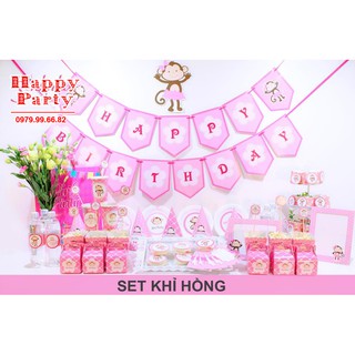 Sét sinh nhật Chủ đề Khỉ Hồng được Thiết kế bởi Happy party SX tại Việt Nam