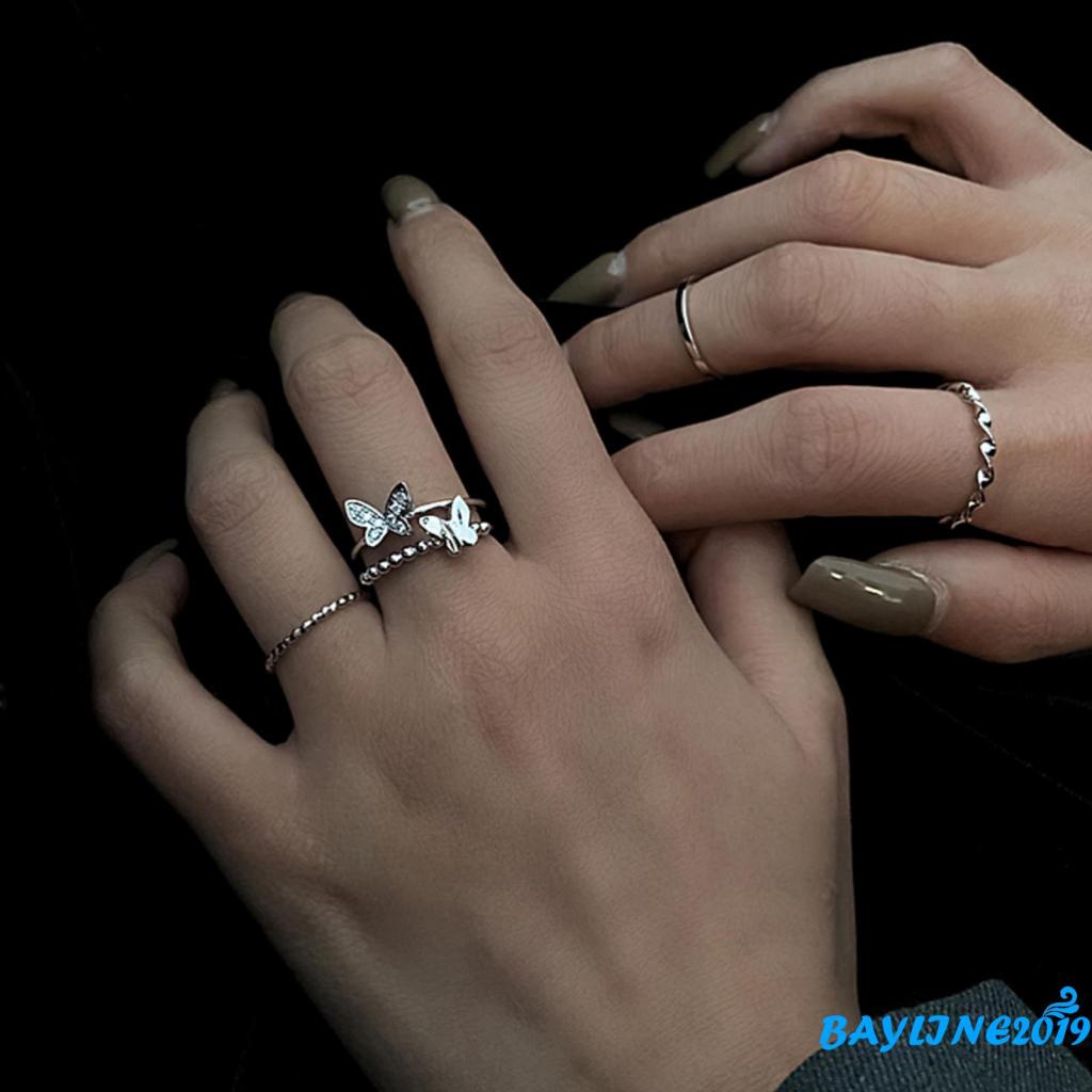 Set 4 nhẫn đeo tay hình bướm lấp lánh thời trang dành cho nữ