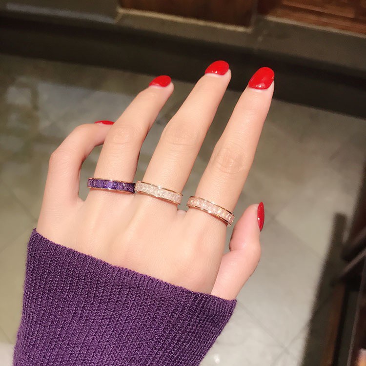 Nhẫn Thép Titan Mạ Vàng Hồng 18k Đính Đá Pha Lê Thời Trang