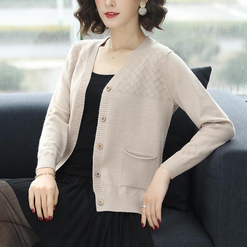 Áo Khoác Cardigan Dệt Kim Ngắn Dáng Rộng Thời Trang Xuân Thu Dành Cho Phụ Nữ Trung Niên