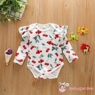 Áo Liền Quần Dài Tay In Hình Quả Cherry Cho Bé Gái