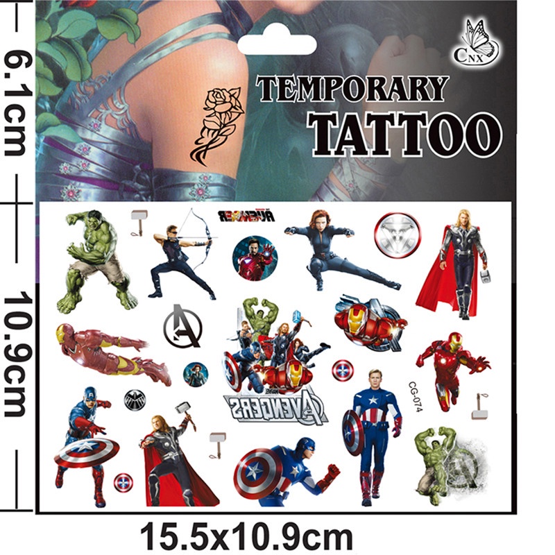 1 Tấm Hình Xăm Dán Tạm Thời Chống Nước Chủ Đề Siêu Anh Hùng Hoạt Hình Cho Trẻ Em