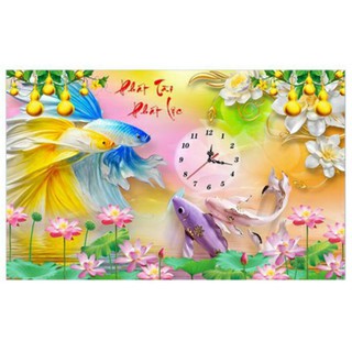 Tranh đính đá đồng hồ phát tài phát lộc 75x50cm - vs345