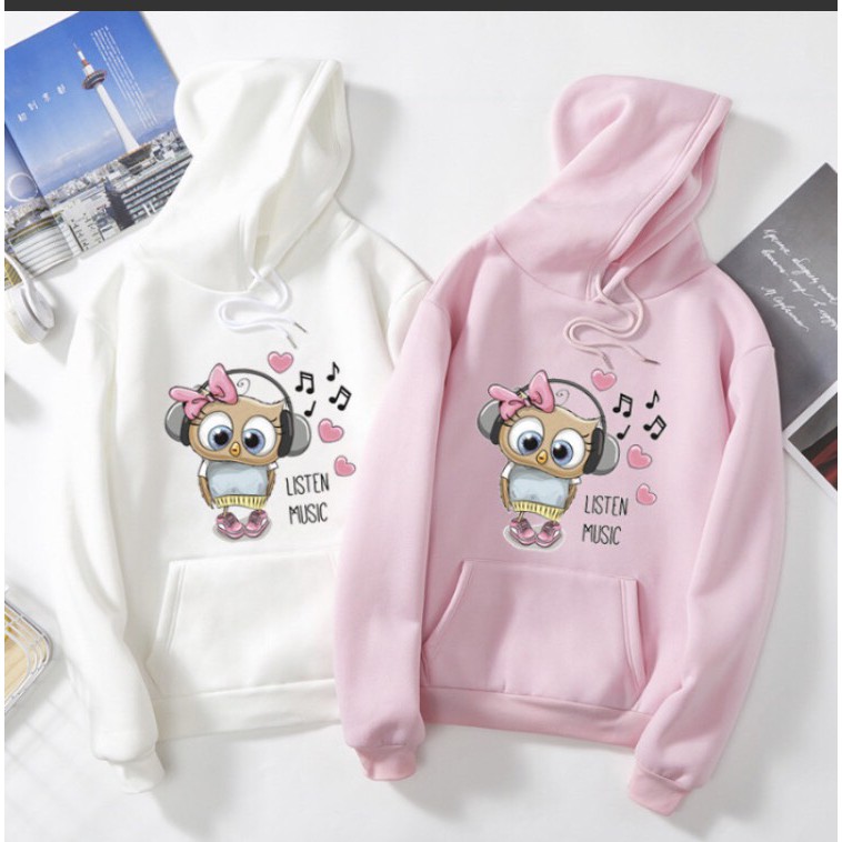 Áo Khoác Hoodie 🚚 FREESHIP 🚚 Áo khoác nỉ hoodie in hình CHIM NGHE NHẠC mũi đỏ chất nỉ dày dặn