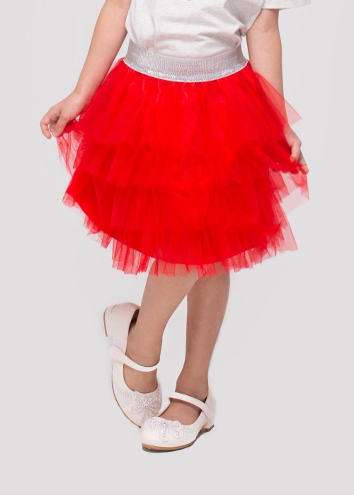 Chân váy lưới tầng đỏ bé gái