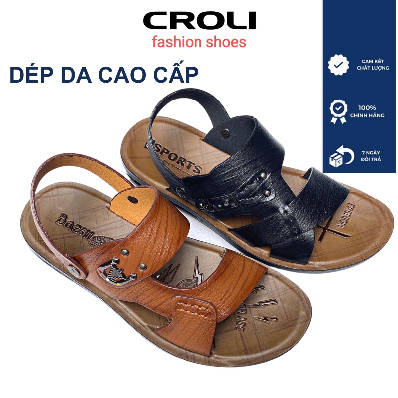 Dép Da Nam.Dép Nam Da Bò,Đế Cao Su,Kếp Đúc Nguyên Khối. CROLI-D21