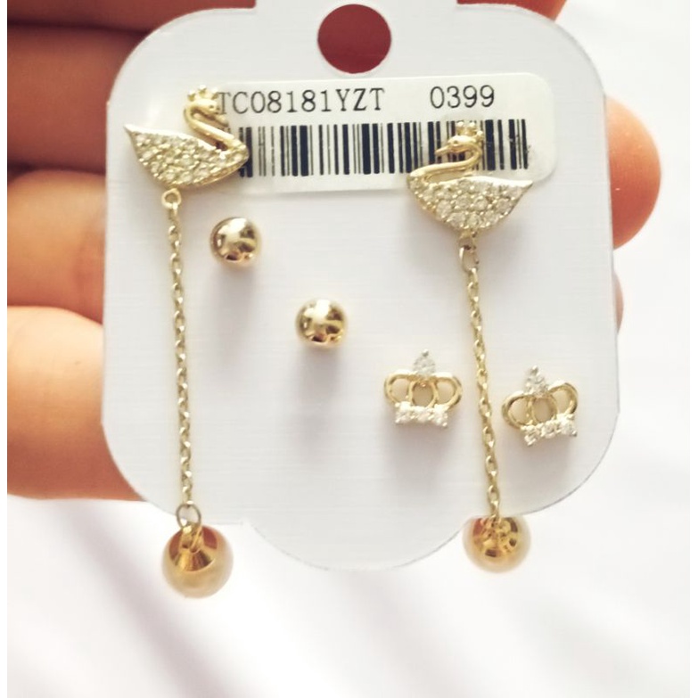 Set 3 đôi bông tai  thiên nga, hạt châu, vương miện