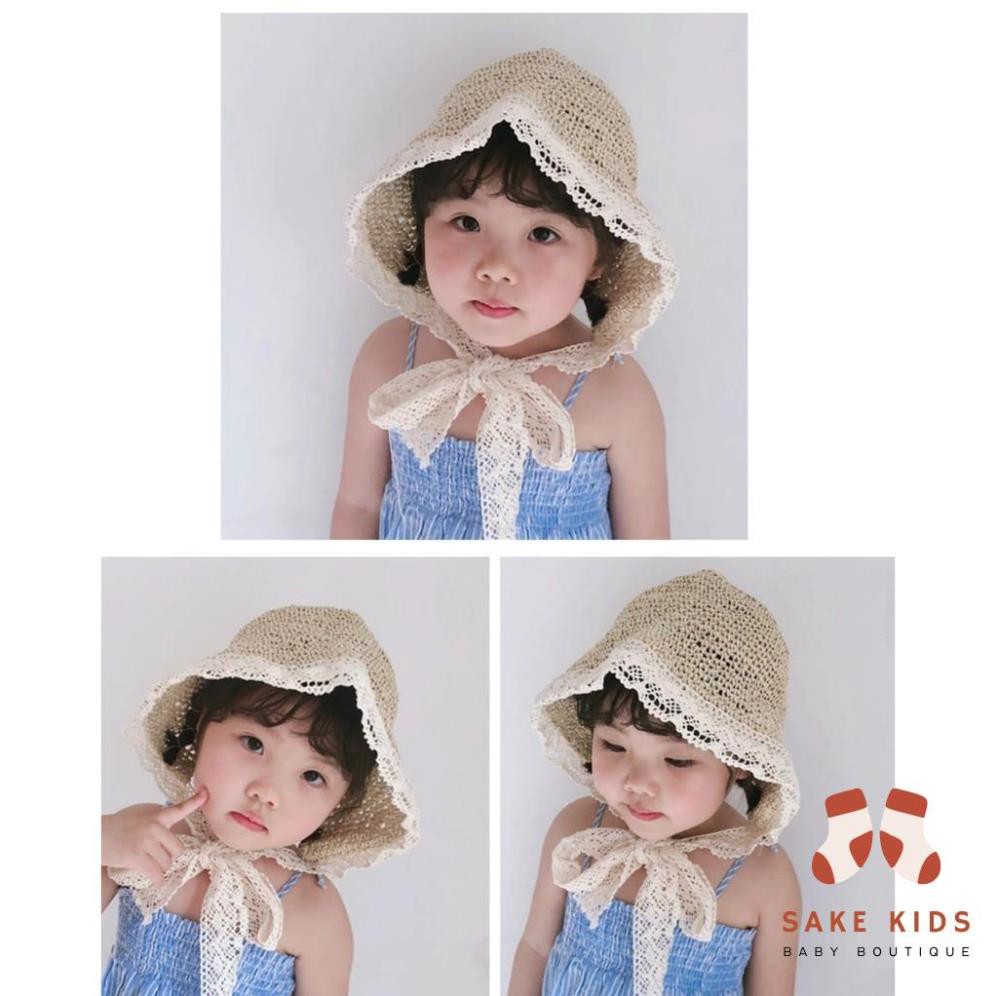 Mũ cói cho bé gái - Mũ cói đi biển cho bé từ 1-8 tuổi, có dây buộc xinh xắn dễ thương kiểu dáng Hàn Quốc MC01