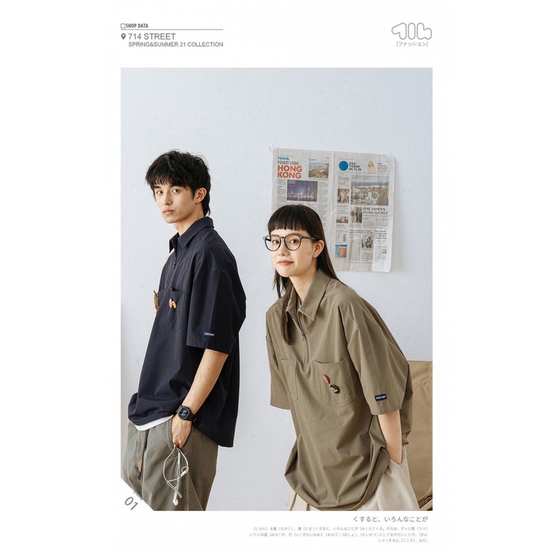 Áo Thun polo Ngắn Tay Form Rộng Phong Cách Nhật Bản Dành Cho Nam