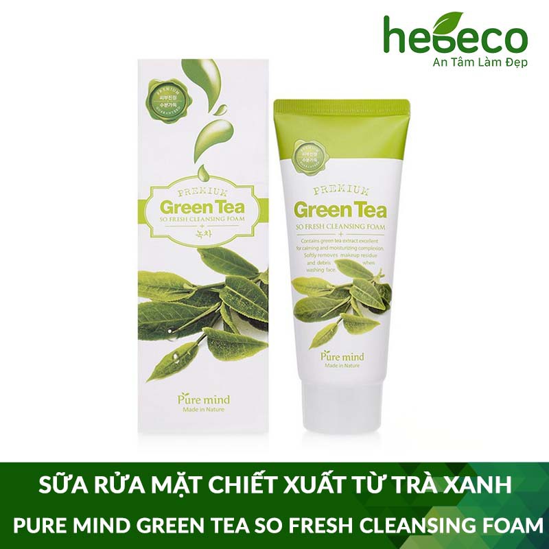 Sữa rửa mặt làm sạch sâu chiết xuất trà xanh PURE MIND GREEN TEA SO FRESH CLEANSING FOAM 100ml - Hàn Quốc Chính Hãng