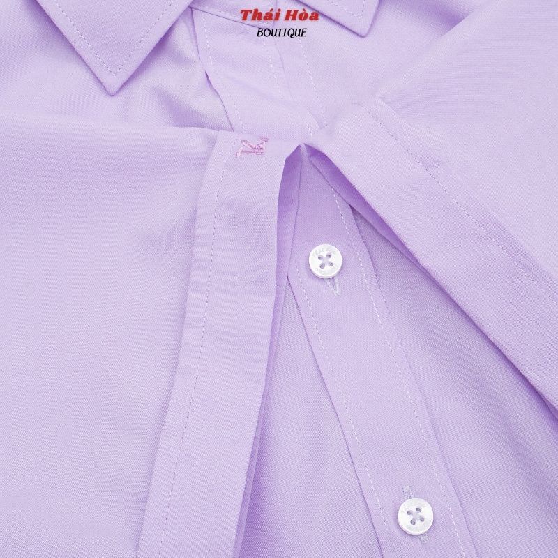 Áo sơ mi nữ tay ngắn đẹp kiểu công sở bigsize màu tím cotton Thái Hoà N047-08-01