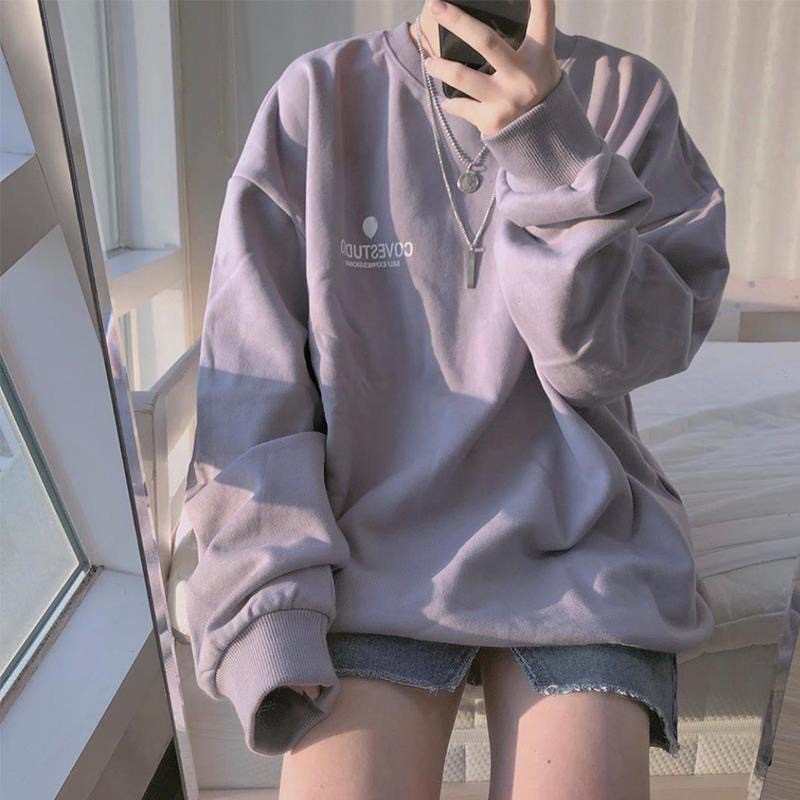 Áo hoodie nữ form rộng dài tím đen trắng vải nỉ chất đẹp hàng quảng châu BST áo thu đông unisex Ulzzang 2020