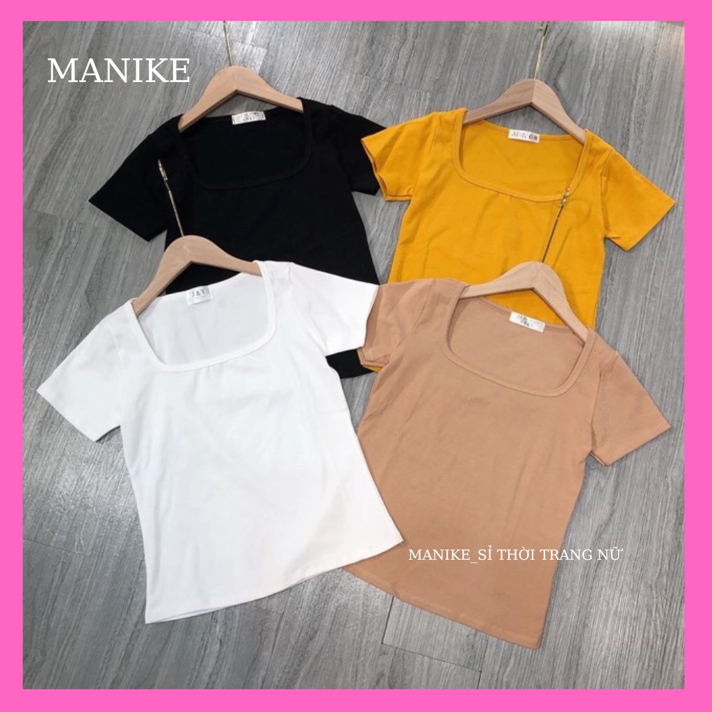 Áo Phông Nữ Cộc tay Cổ Tròn Ôm Body,Áo Thun Tay Ngắn Bigsize Manike Phong Cach Hàn Quốc