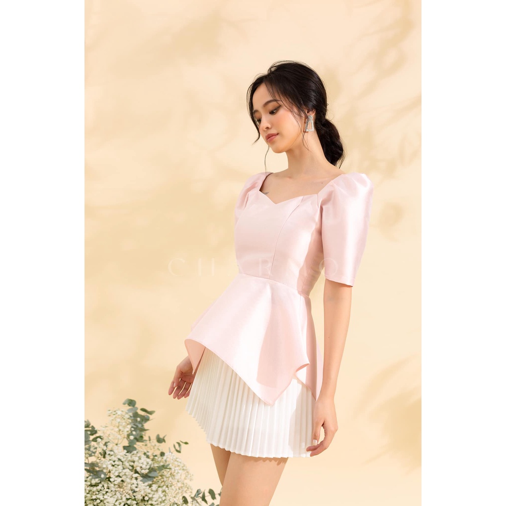 Áo kiểu CHARMO tà xéo chất phi nhám màu hồng pastel xinh xắn trong trẻo Mery Top | BigBuy360 - bigbuy360.vn