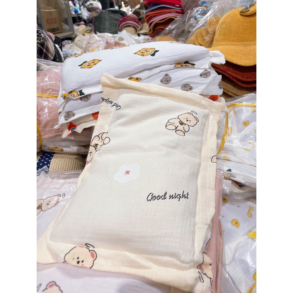 Gối bông xô muslin Be 27x45x1,5cm cho bé sơ sinh (TÚI ZIP)