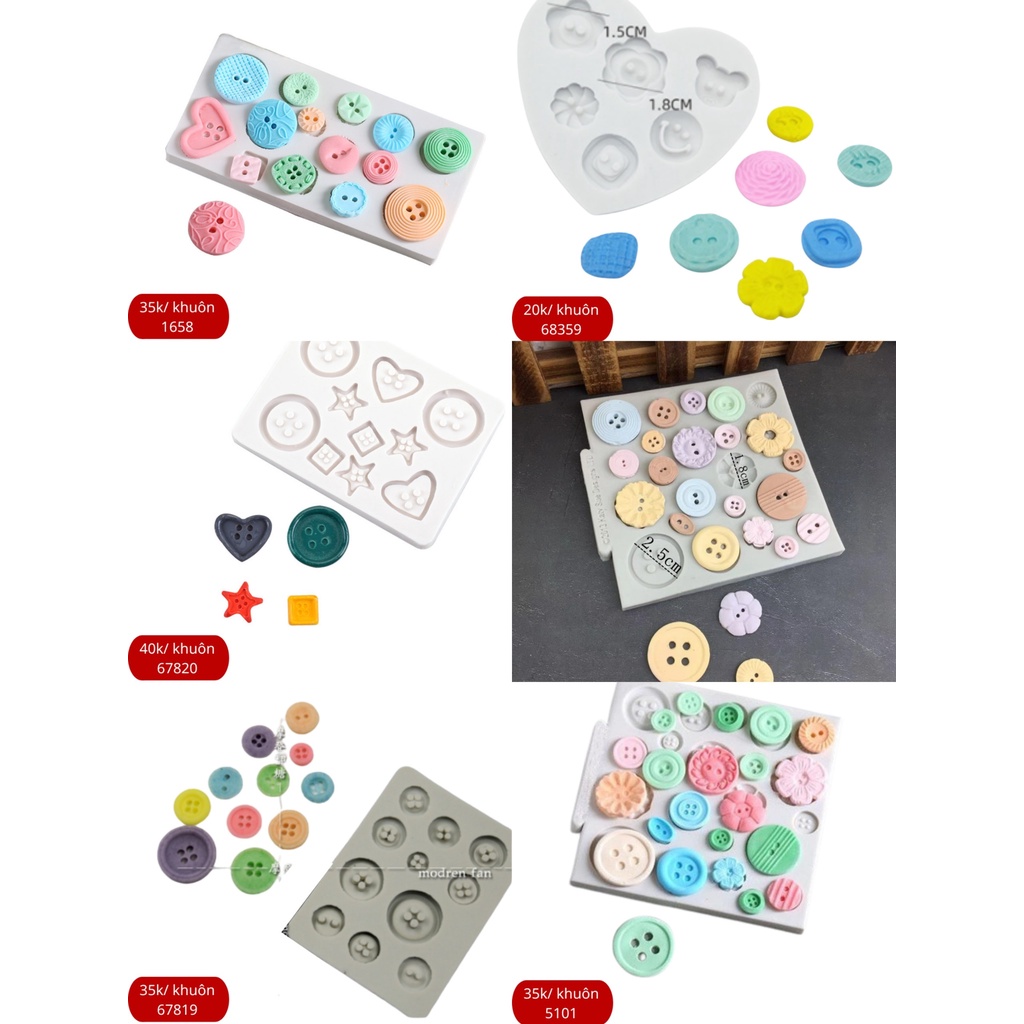 Khuôn silicone tạo hình fonadant socola hình cúc khuy các loại