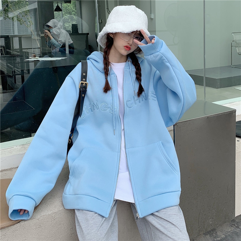 Áo Khoác Hoodie Tay Dài Dáng Rộng Trẻ Trung Năng Động Hợp Thời Trang