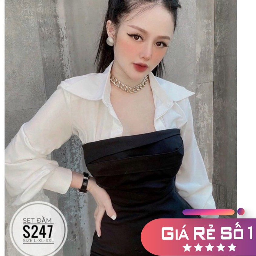 Đầm Váy Bigsize 60-100 Kg Set Đầm Phối Áo Sơ Mi S247 A | BigBuy360 - bigbuy360.vn