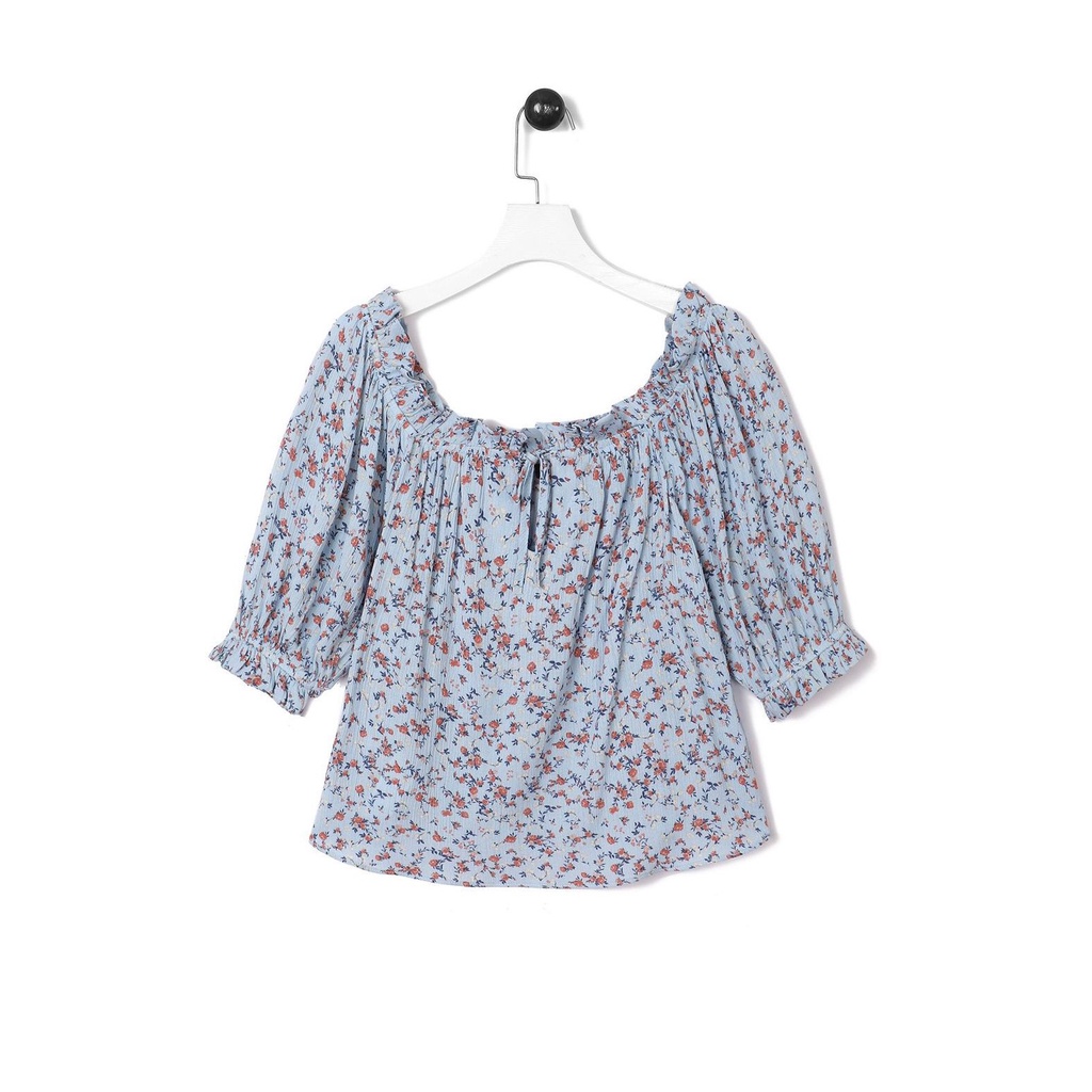 Áo xô hoa bẹt vai tay lỡ phồng F21