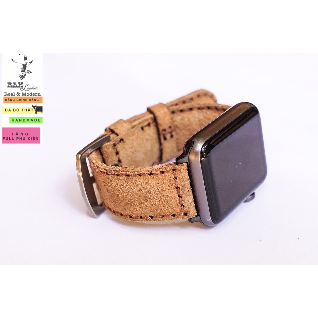 Dây apple watch da bò lộn vàng lúa chín RAM Leather Bauhaus bền chắc