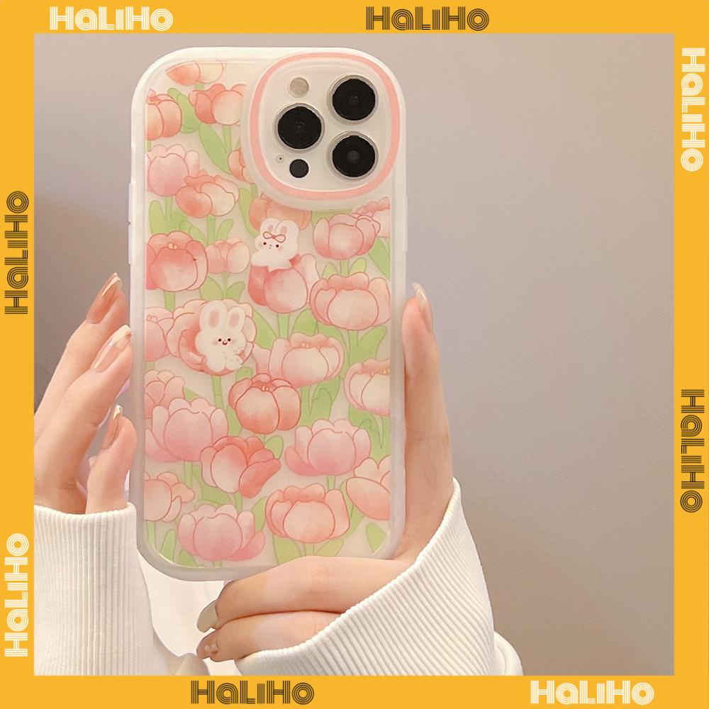 iPhone Case Silicone Soft Case Clear Case TPU Airbag Shockproof Full Coverage Protection Camera Pink Flower Rabbit For iPhone 13 Pro Max iPhone 12 Pro Max iPhone 11 iPhone 7 Plus