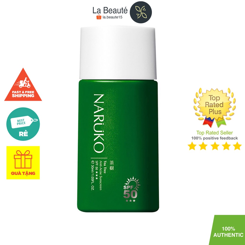 Kem Chống Nắng Tràm Trà Cho Da Dầu Mụn SPF50 - NARUKO Tea Tree Anti-Acne Sunscreen SPF50 30ml (Bản Đài)