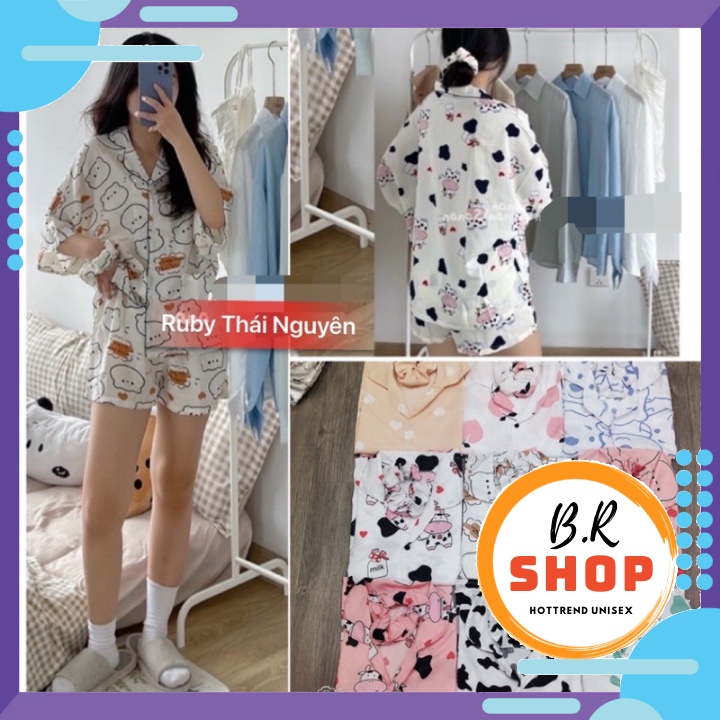Bộ Pijama Hình Cộc Tay Nữ Tặng Kèm Dây Buộc Tóc Scruncies,Bộ Đồ Mặc Nhà Siêu Kute Ulzzang Hot Hit(Ảnh Thật) | BigBuy360 - bigbuy360.vn