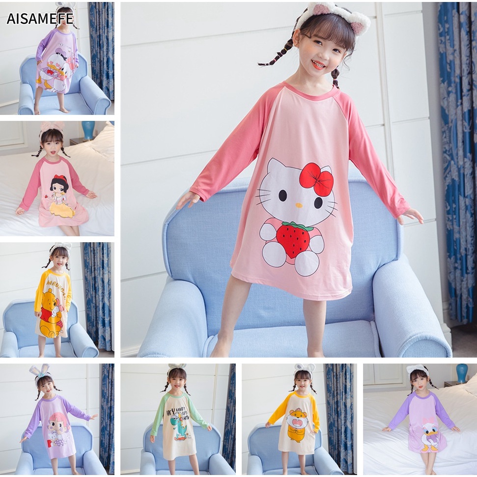 Đồ ngủ cotton tay dài in hình mèo Kitty dễ thương thời trang thu đông cho bé gái 1-8 tuổi 2021 tuổi