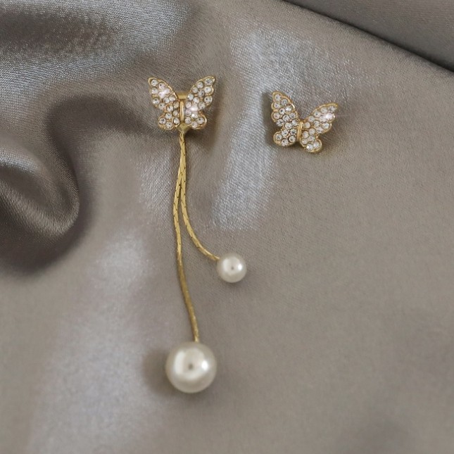 Hoa Tai Dáng Dài Hình Bướm Đính Ngọc Trai Phong Cách Retro 2023