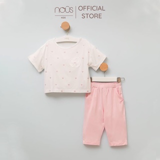 Bộ Quần Áo Cộc Tay - Quần Lửng Nous Bé Gái Trái Tim (Size 2-3 Tuổi Đến 5-6 Tuổi)