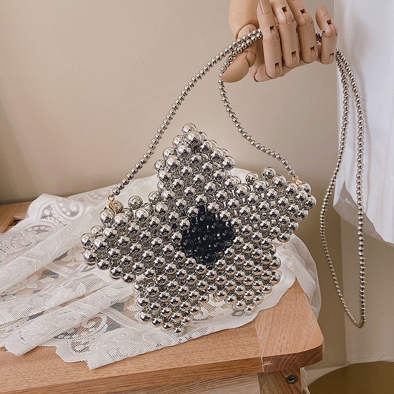 Túi Xách Hạt Ngọc Trai Mạ Điện Hai Lớp Nhỏ Màu Đỏ Họa Tiết Hoa explosio