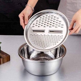 BỘ THAU RỔ BÀO RAU CỦ INOX 304 KHÔNG RỈ 3 MÓN